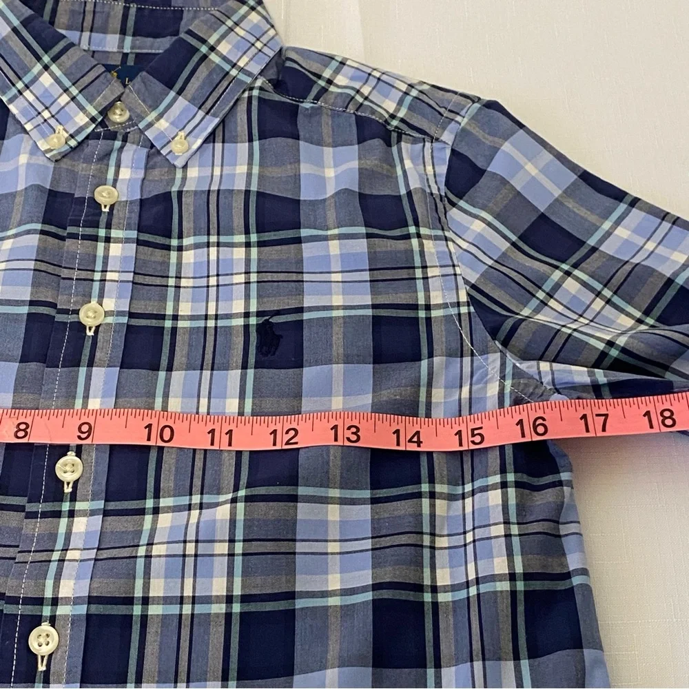 Ralph Lauren Cotton Blue Plaid Long Sleeve Button Down - Like New - Boys 10/12
